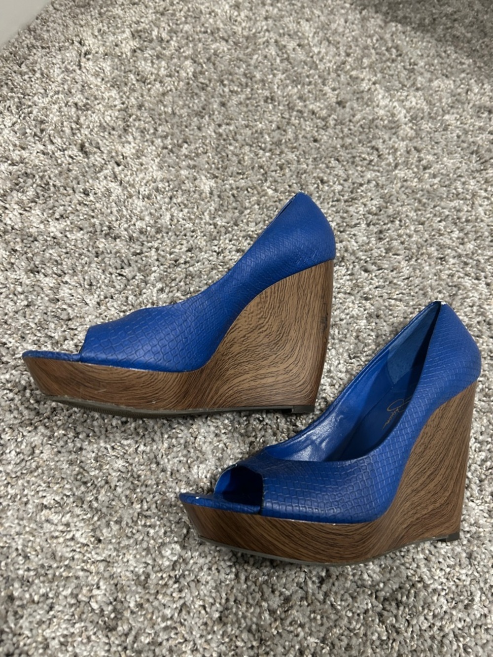 Jessica Simpson Blue Peep-Toe Wedge Heels SZ 8